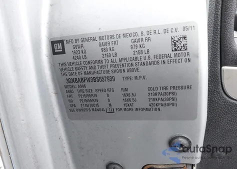 2011 Chevrolet Hhr Lt from USA, damaged, VIN 3GNBABFW3BS657939